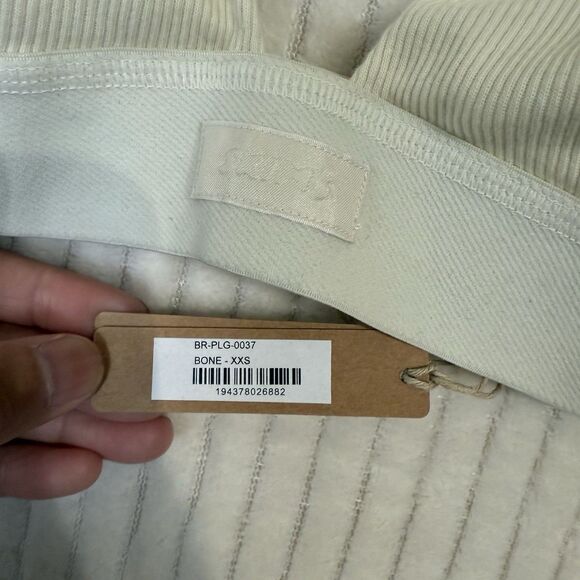 Skims Rib Cotton Plunge Bralette Logo Wireless Bra Size XXS Color Bone NWT - Picture 2 of 9